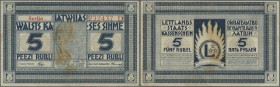 Latvia /Lettland
5 Rubli 1919 Series ”D”, P. 3d, signature Purins, watermark ”thin horizontal lines”, used with folds and creases in paper, light sta...