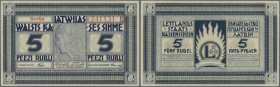 Latvia /Lettland
5 Rubli 1919 Series ”E”, P. 3e, signature Purins, in condition: UNC.