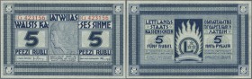 Latvia /Lettland
5 Rubli 1919 Series ”G”, P. 3f, signature Kalnings, in condition: UNC.