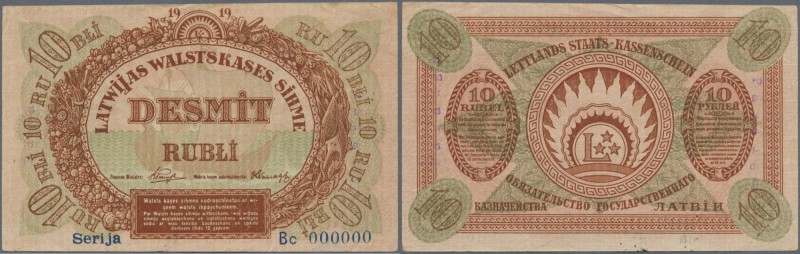 Latvia /Lettland
Rare SPECIMEN of 10 Rubli 1919 Series ”Bc” P. 4b-c,s, signatur...