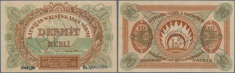 Latvia /Lettland
Rare SPECIMEN of 10 Rubli 1919 series ”Bk”, P. 4cs, with zero ...