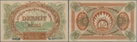 Latvia /Lettland
Rare SPECIMEN of 10 Rubli 1919 series ”Bk”, P. 4cs, with zero serial numbers, perforation ”Paragus” in center, never folded but very...