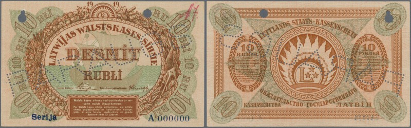 Latvia /Lettland
Rare SPECIMEN of 10 Rubli 1919 series ”A” P. 4ds, never folded...