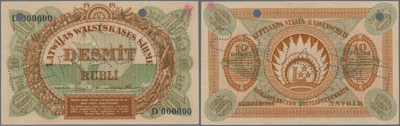 Latvia /Lettland
Rare SPECIMEN of 10 Rubli 1919 series ”D” P. 4ds, zero serial ...