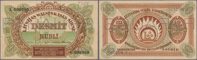 Latvia /Lettland
Rare SPECIMEN of 10 Rubli 1919 series ”L” P. 4fs, only light c...