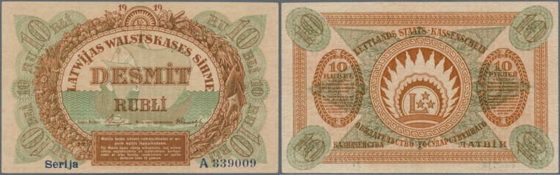 Latvia /Lettland
10 Rubli 1919 P. 4d, series ”A”, sign. Purins, very light dint...