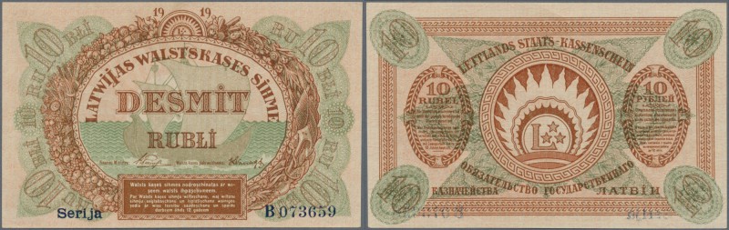 Latvia /Lettland
10 Rubli 1919 P. 4d, series ”B”, sign. Purins, light corner be...