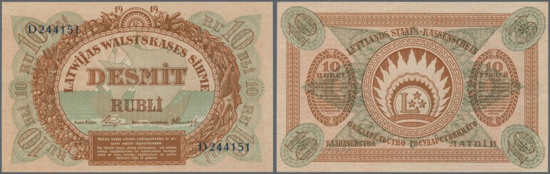 Latvia /Lettland
10 Rubli 1919 P. 4e, series ”D”, sign. Purins, in crisp origin...