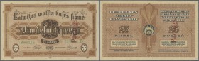 Latvia /Lettland
25 Rubli 1919 SPECIMEN P. 5es, series D, regular serial number, 2 vertical PARAUGS overprints in red color on front and back, light ...