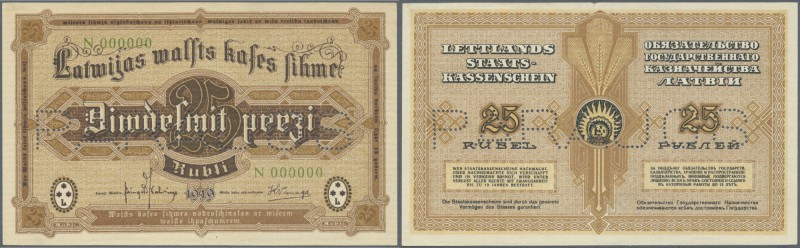 Latvia /Lettland
Rare Specimen Proof print of 25 Rubli 1919 P. 5hs, front and b...