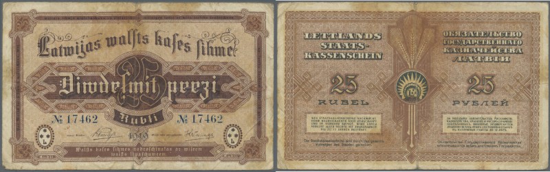 Latvia /Lettland
25 Rubli 1919 P. 5b, sign. Purins, rare with blue colored seri...