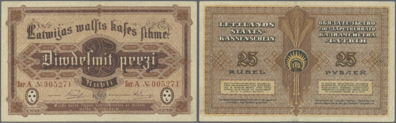 Latvia /Lettland
Highly rare type of the 25 Rubli 1919, series ”A” with rare re...
