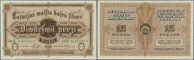Latvia /Lettland
25 Rubli 1919 P. 5d, series B, sign. Purins, green serial number, in crisp original condition: UNC.