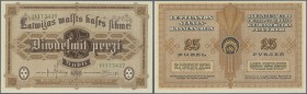 Latvia /Lettland
25 Rubli 1919 P. 5h, series ”H”, sign. Kalnings, crisp original condition: UNC.