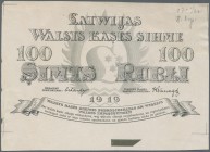 Latvia /Lettland
Rare uniface front PROOF print of 100 Rubli 1919 P. 7p, w/o serial, sign. Erhards, black & dark grey print on white stronger unwater...