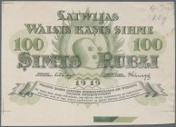 Latvia /Lettland
Rare uniface front PROOF print of 100 Rubli 1919 P. 7p, w/o serial, sign. Erhards, black/green print on white stronger unwatermarked...