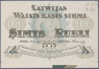 Latvia /Lettland
Rare uniface front PROOF print of 100 Rubli 1919 P. 7p, w/o serial, sign. Erhards, blue/brown print on white stronger unwatermarked ...