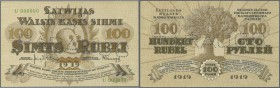 Latvia /Lettland
100 Rubli 1919 Specimen P. 7fs, series ”U”, zero serial numbers, front and back printed seperatly on banknote paper, sign. Kalnings,...
