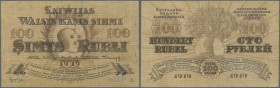 Latvia /Lettland
100 Rubli 1919 P. 7a, series ”A”, sign. Erhards, center fold and light handling in paper, paper still strong, no holes or tears, con...
