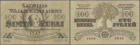 Latvia /Lettland
100 Rublis 1919 P. 7a, series ”B”, sign. Erhards, light center fold and corner bends, strong crisp paper, no holes or tears, conditi...