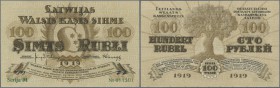 Latvia /Lettland
100 Rubli 1919 P. 7c, series ”M”, sign. Kalnings, light dints at left and right border, unfolded, crisp, condition: aUNC.