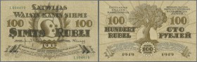 Latvia /Lettland
100 Rubli 1919 P. 7e, series ”L”, sign. Kalnings, light center bend, light corner bend at upper right, no holes or tears, crisp pape...