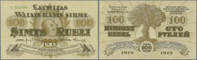 Latvia /Lettland
100 Rubli 1919 P. 7e, series ”U”, sign. Kalnings, light dints at left and right border, condition: aUNC.
