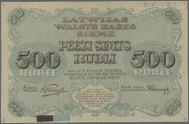 Latvia /Lettland
Rare PROOF print of 500 Rubli 1920 P. 8p, w/o serial, sign. Purins, uniface front proof in dark brown-blue color, mounting traces on...
