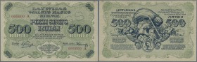 Latvia /Lettland
Rare SPECIMEN of 500 Rubli 1920 P. 8as. zero serial numbers, serial letter ”A”, PARAGUS perforation at center, 11 minor pinholes in ...