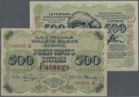 Latvia /Lettland
Rare SPECIMEN of 500 Rubli 1920 P. 8as, front and back seperatly printed unifcae on banknote paper, zero serial numbers, serial lett...