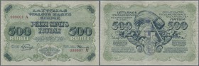 Latvia /Lettland
500 Rubli 1920 P. 8a, ultra rare and unique - with serial number 000001 A - the first note ever issued for this type of note. Signed...