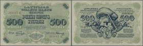 Latvia /Lettland
500 Rubli 1920 P. 8a, sign. Purins, series ”C”, nice serial number #211117, 3 vertical folds, dints at borders and corner bends, sti...