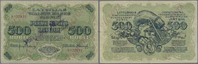 Latvia /Lettland
Rare contemporary forgery of 500 Rubli 1920 P. 8(f), series ”S”, 4 times stamped ”VILTOTA” = ”COUNTERFEIT” on front and back, also i...