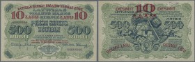 Latvia /Lettland
Rare SPECIMEN / Proof print of 10 Latu on 500 Rubli 1920 P. 13s/p series ”B”, front and back seperatly printed uniface, PARAUGS perf...