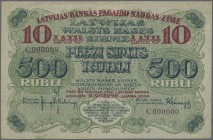 Latvia /Lettland
Rare SPECIMEN / Proof print of 10 Latu on 500 Rubli 1920 P. 13s/p series ”C”, uniface print of the front, PARAUGS perforation at cen...