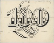Latvia /Lettland
Rare proof print of a part of 100 Latu 1922 P. 14p, uniface in black, large size 239x186 mm, design study for the development of num...