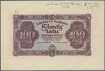Latvia /Lettland
Rare PROOF print of 100 Latu 1923 P. 14p, uniface front proof print on watermarked paper, violet color print, mirrored underprint, p...