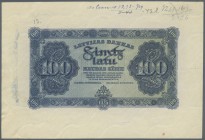Latvia /Lettland
Rare PROOF print of 100 Latu 1923 P. 14p, uniface front proof print on watermarked paper, dark blue color print, printers annotation...