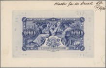 Latvia /Lettland
Rare uniface back side proof print of on card of 100 Latu 1922 P. 14p in blue color, printers annotations, mounting traces on back, ...