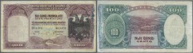 Albania / Albanien
100 Franka Ari ND(1939), P.5, highly rare note in well worn condition with repaired and taped part at right border, 2 cm tear at u...