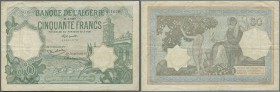 Algeria / Algerien
50 France 1937 P. 80a, used with folds and creases, minor border tears, no holes, still crispness in paper and nice colors, condit...