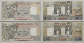 Algeria / Algerien
pair of the 5000 Francs 1949 and 50 Nouveaux Francs 1959, P.109, 120, both in used condition with some folds, slightly stained pap...