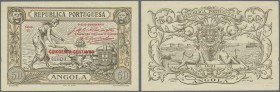 Angola
50 Centavos Republica Portuguesa Angola 1921, P.62 in excellent condition with a few minor spots, tiny dint at lower left corner and tiny spli...