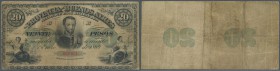 Argentina / Argentinien
Provincia de Buenos Ayres 20 Pesos L.1869 P. S487, minor center hole, several folds, stained paper, no repairs, condition: F.