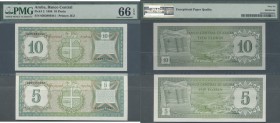 Aruba
Aruba: set of 2 notes 5 and 10 Florin 1986 P. 1 & P. 2, the 5 Florin in condition UNC, the 10 Florin as PMG graded 66 gem UNC EPQ. Nice set. (2...