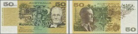 Australia / Australien
50 Dollars ND(1973-94) sign. Fraser & Cole P. 47h with error print, the serial number is printed upside down at upper left ins...