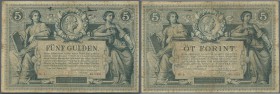 Austria / Österreich
5 Gulden / 5 Forint 1881 P. A154, used with folds and creases, stained paper, no holes, minor border tears, condition: F.