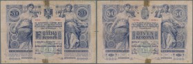 Austria / Österreich
50 Kronen 1902, P.6 in well worn condition with many folds, several tears along the borders, traces of tape at upper and lower m...