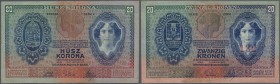 Austria / Österreich
20 Kronen 1907 P. 10, used with several folds and creases, minor center hole, no repairs, stamped ”132” on front, condition: F....