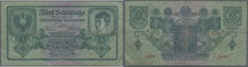 Austria / Österreich
5 Schillinge 1925 P. 88, used with very strong folds in paper, several small holes, no repairs, condition: F-.